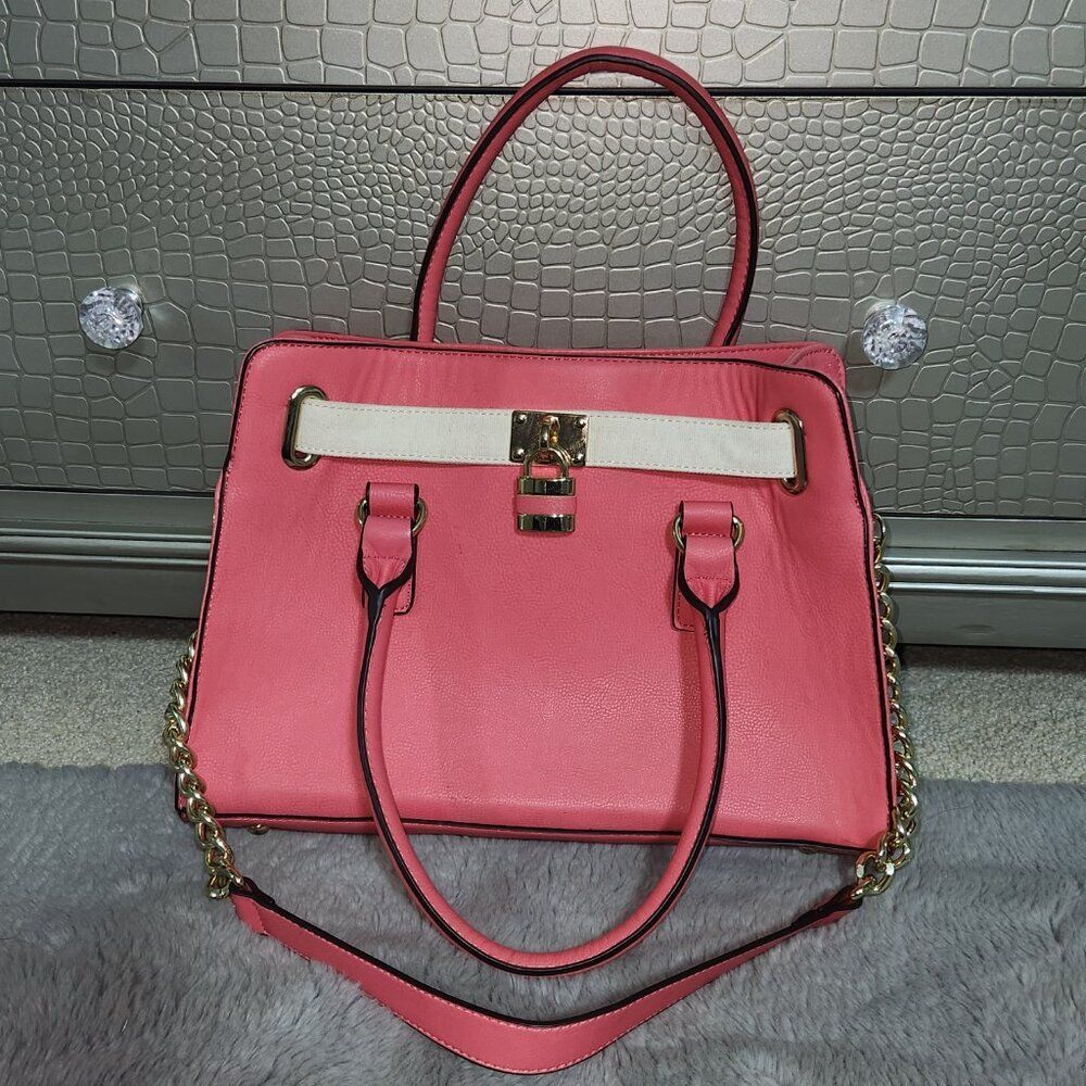 Hot Coral Pink Satchel Purse/ Tote - Picture 9 of 10